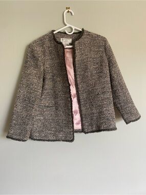 Helene Berman Multi-Tone Tweed Open-Front Jacket with Pink Lining